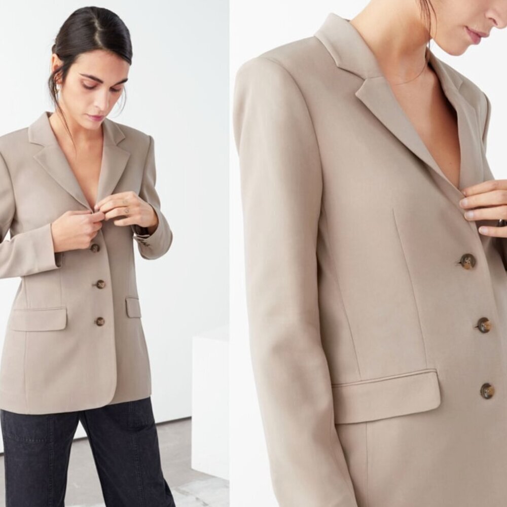 & Other Stories Tailored Single Breasted Blazer Tan 4 Three Button Classic Notch